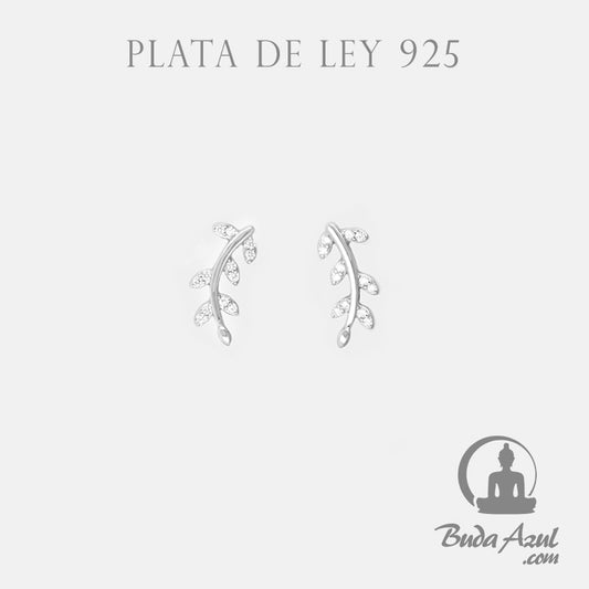 Pendientes Plata de Ley 925 TALLO DE HOJAS CIRCONITA REF. 490
