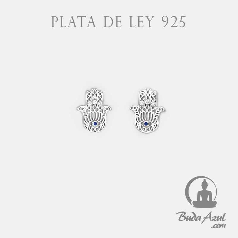Pendientes Plata de Ley 925 MANO DE FATIMA RELIEVE CIRCONITA REF. 590
