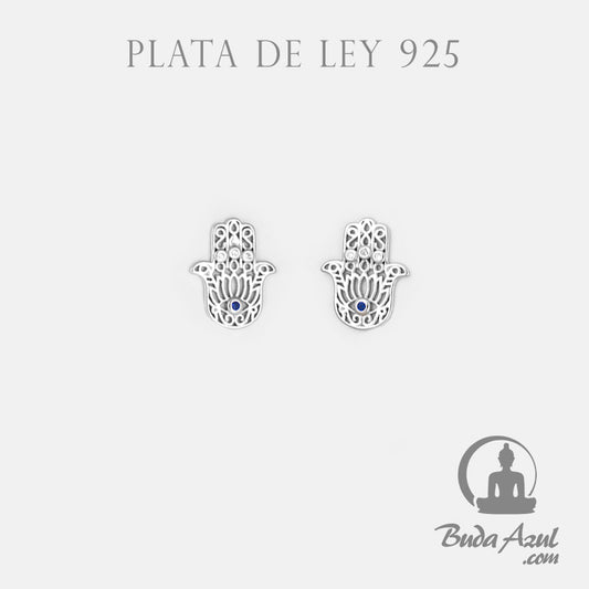 Pendientes Plata de Ley 925 MANO DE FATIMA RELIEVE CIRCONITA REF. 590