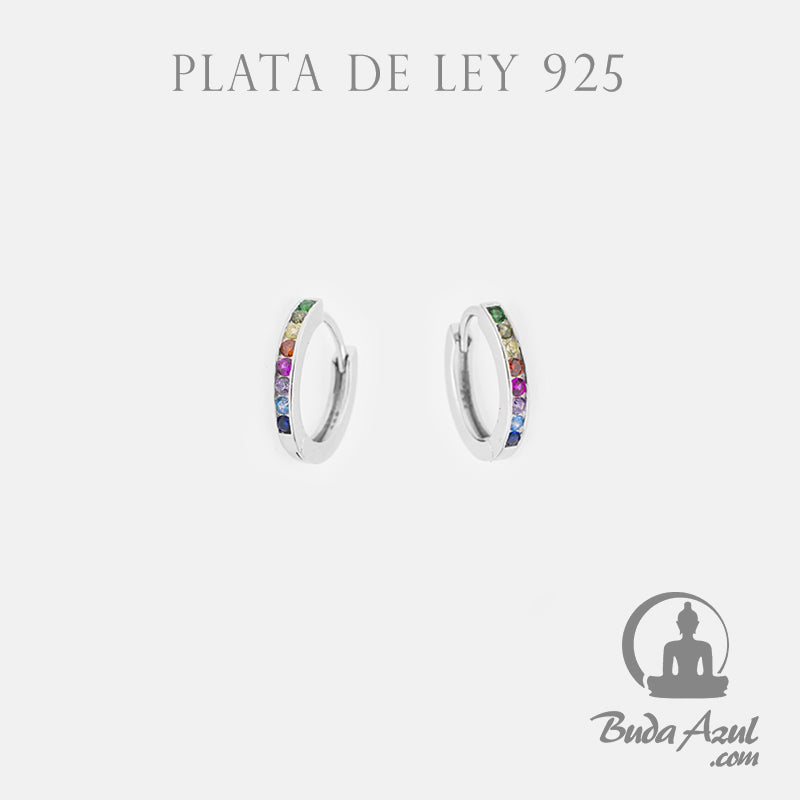 Pendientes Plata de Ley 925 ARGOLLA CIRCONITAS COLORES REF. 590