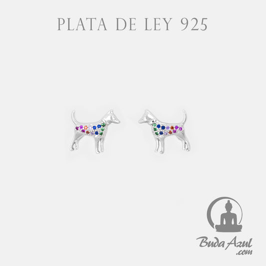 Pendientes Plata de Ley 925 PERROS CIRCONITAS COLORES REF. 590