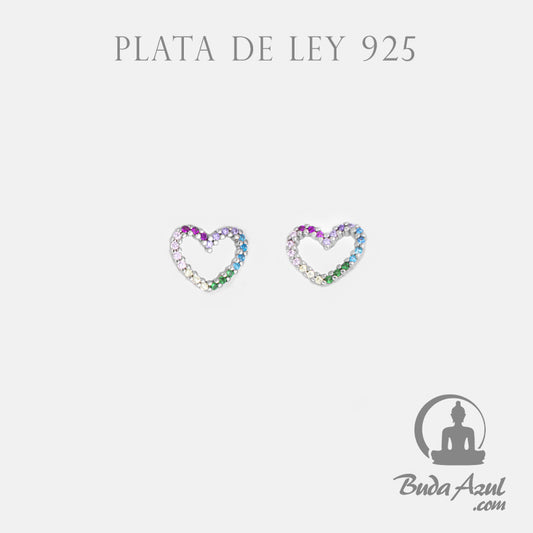 Pendientes Plata de Ley 925 CORAZON CIRCONITAS COLORES REF. 590
