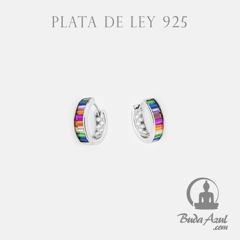 Pendientes Plata de Ley 925 ARGOLLA CIRCONITAS COLORES REF. 690
