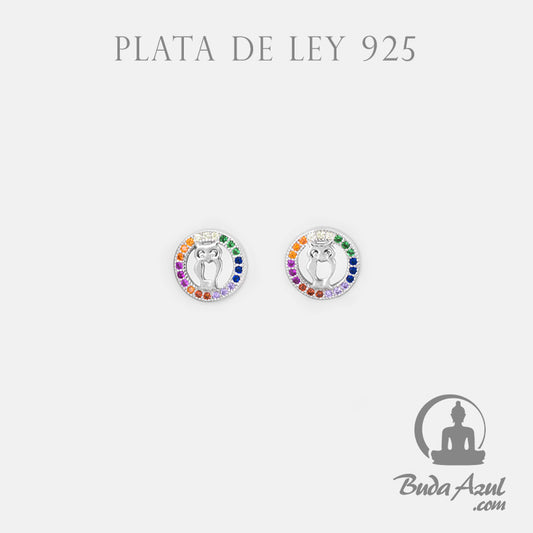 Pendientes Plata de Ley 925 BUHO CIRCONITAS COLORES REF. 690
