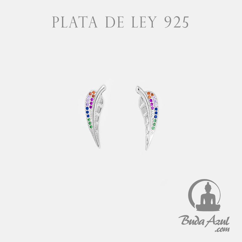 Pendientes Plata de Ley 925 PLUMA CIRCONITAS COLORES REF. 690