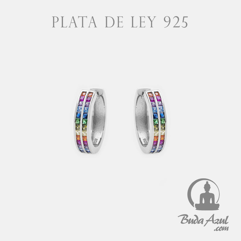 Pendientes Plata de Ley 925 ARGOLLA CIRCONITAS DOBLE COLORES REF. 1490