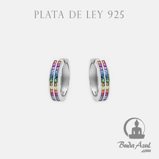 Pendientes Plata de Ley 925 ARGOLLA CIRCONITAS DOBLE COLORES REF. 1490