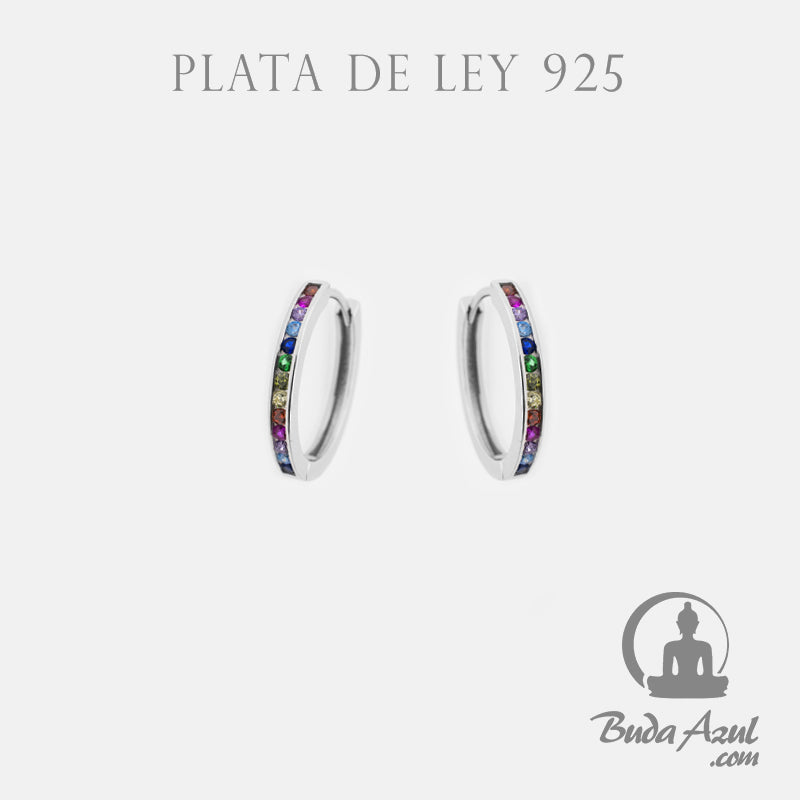 Pendientes Plata de Ley 925 ARGOLLA CIRCONITAS COLORES REF. 990