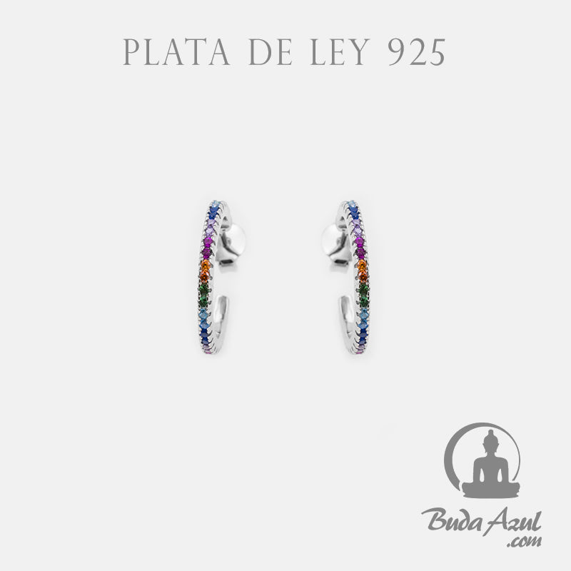 Pendientes Plata de Ley 925 ARGOLLA CIRCONITAS COLORES REF. 790