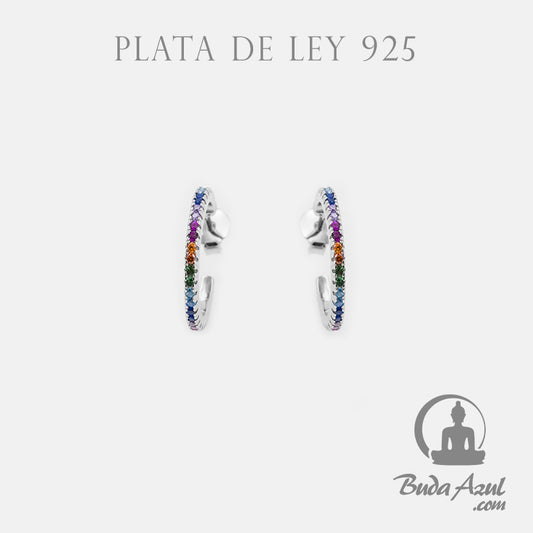 Pendientes Plata de Ley 925 ARGOLLA CIRCONITAS COLORES REF. 790