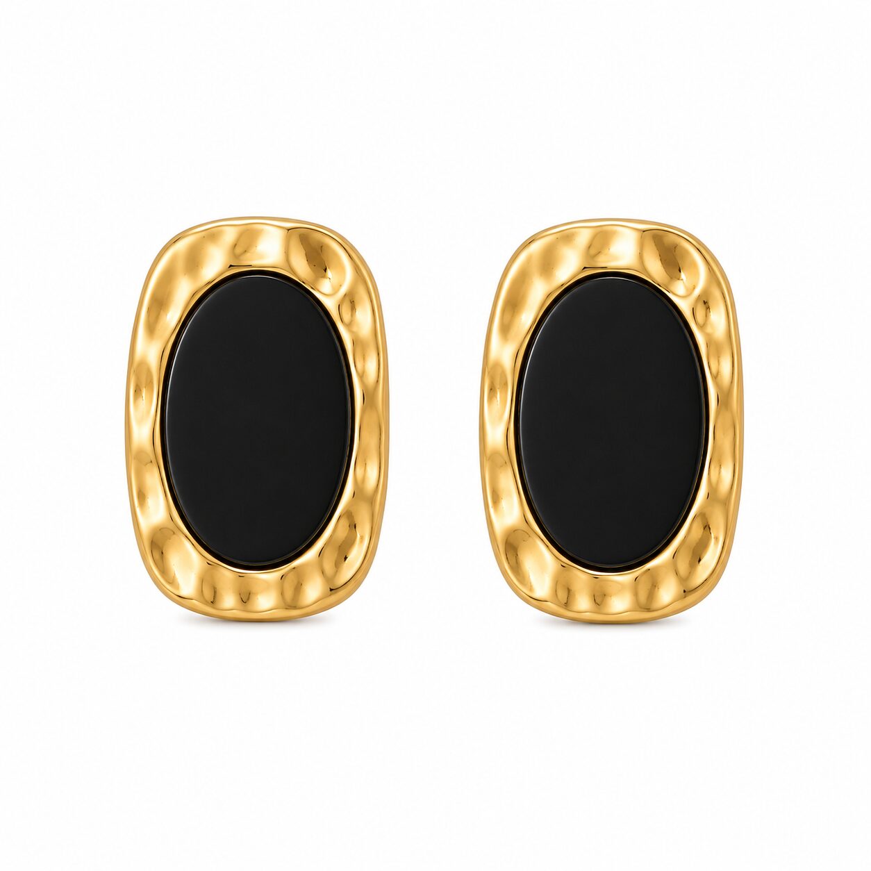 Pendientes Ovalados Negros de Acero Inoxidable Dorado