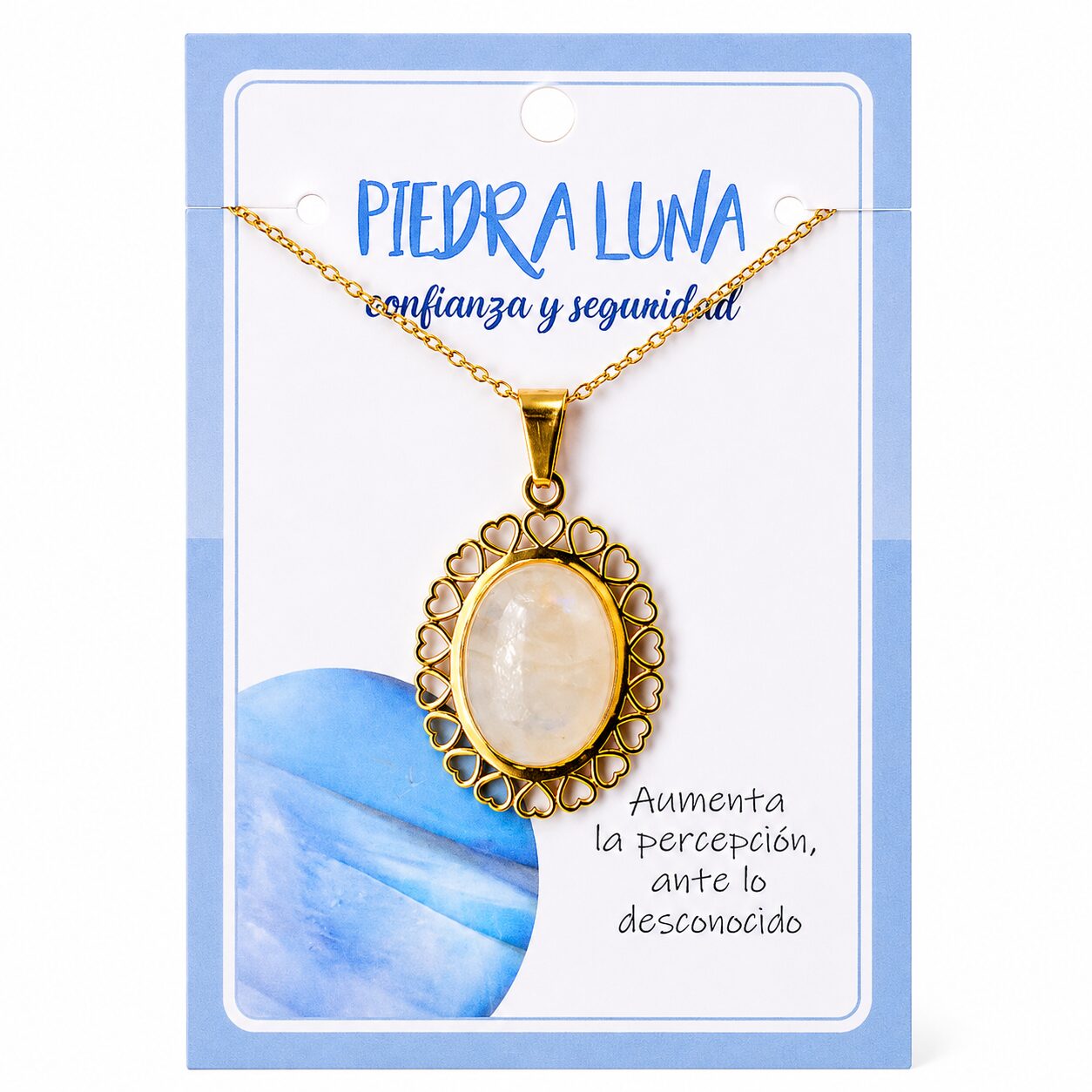 Collar de Piedra Luna con Colgante de Corazones de Acero Inoxidable Dorado