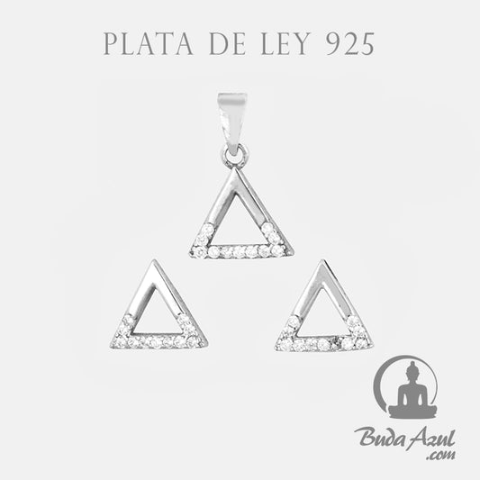 Juego Pendientes Colgante Plata de Ley 925 TRIANGULOS CIRCONITAS REF 490