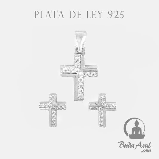 Juego Pendientes Colgante Plata de Ley 925 CRUZ CIRCONITAS REF 790