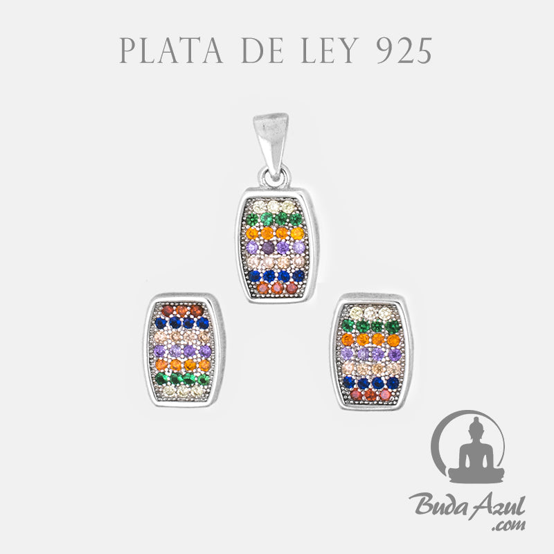 Juego Pendientes Colgante Plata de Ley 925 CIRCONITAS COLORES REF 990