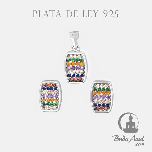 Juego Pendientes Colgante Plata de Ley 925 CIRCONITAS COLORES REF 990