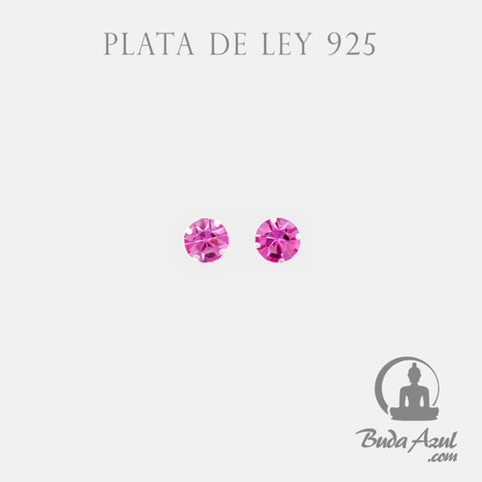 Pendientes Plata de Ley 925 circonita 4mm rosa