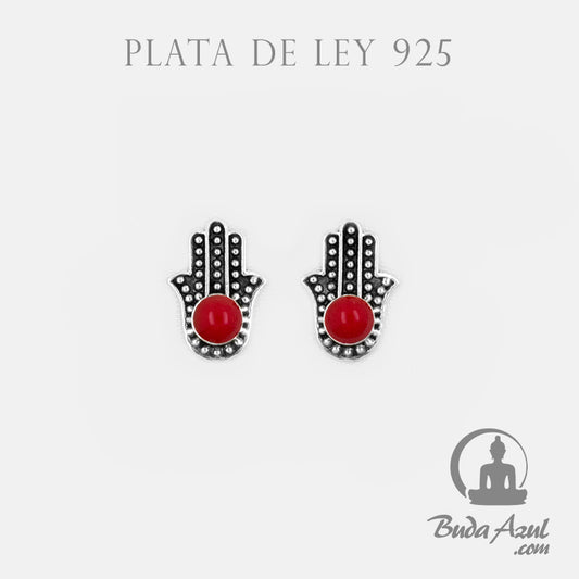Pendientes Plata de Ley 925 mano de fatima coral