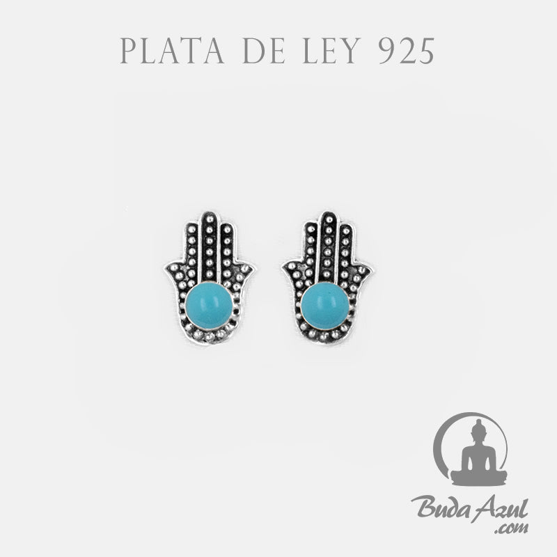 Pendientes Plata de Ley 925 mano de fatima turquesina