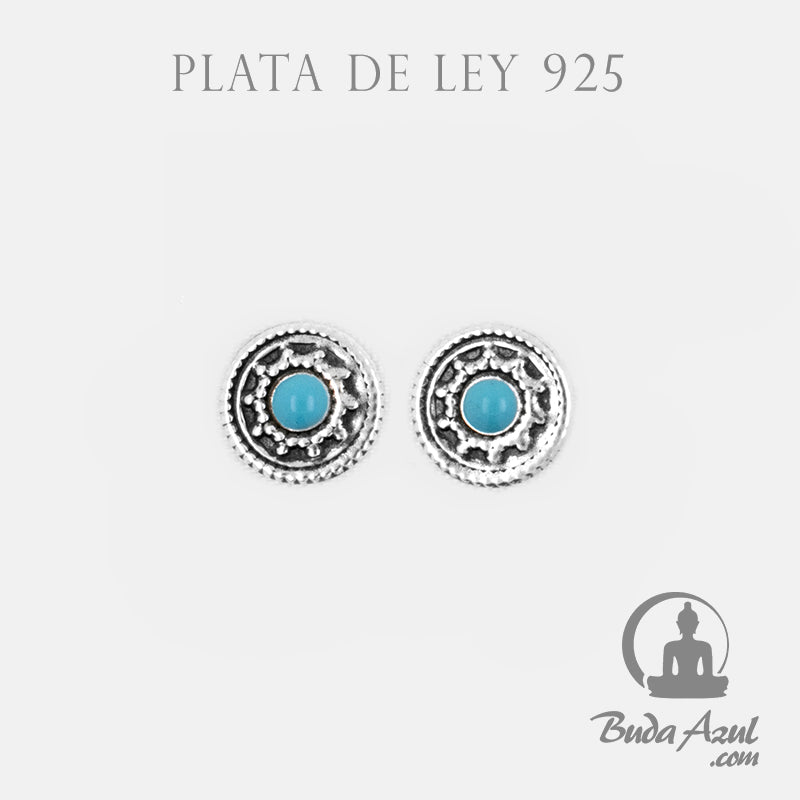 Pendientes Plata de Ley 925 redondo flor turquesina