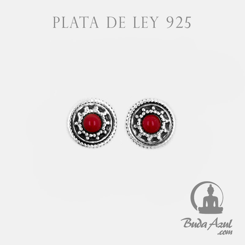 Pendientes Plata de Ley 925 redondo flor coral