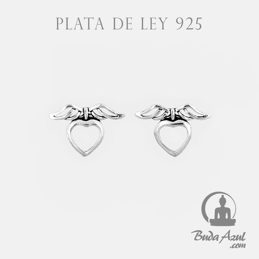 Pendientes Plata de Ley 925 corazón con alas de ángel