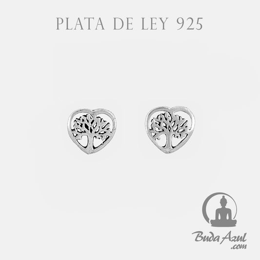 Pendientes Plata de Ley 925 corazón árbol de la vida