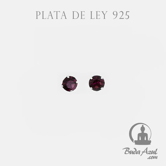 Pendientes Plata de Ley 925 circonita 4mm granate