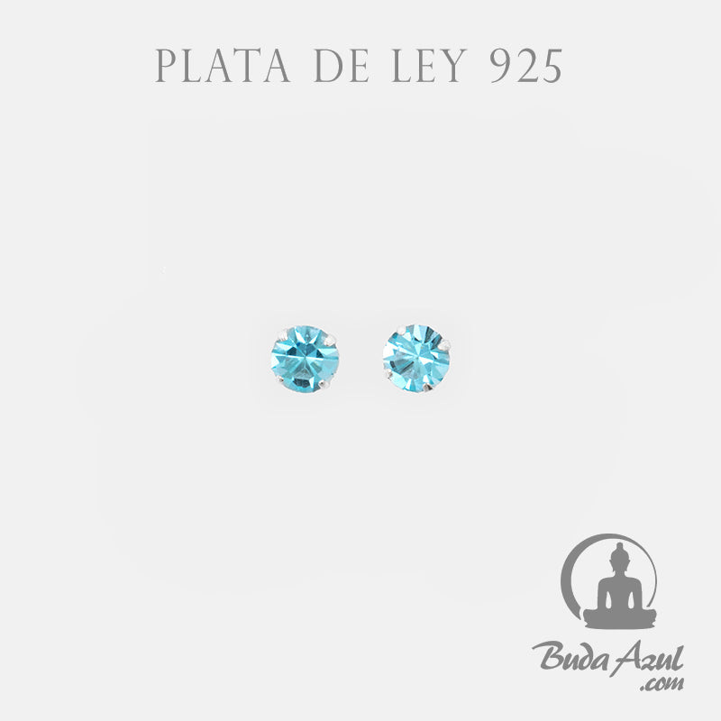 Pendientes Plata de Ley 925 circonita 4mm aguamarina