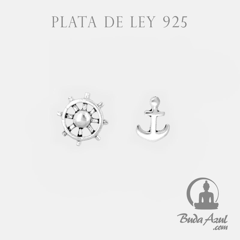 Pendientes Plata de Ley 925 ancla y timón