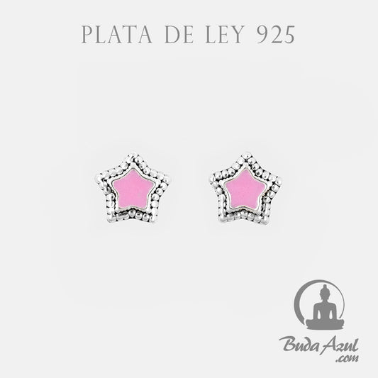 Pendientes Plata de Ley 925 estrella rosa