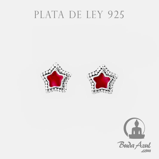 Pendientes Plata de Ley 925 estrella roja