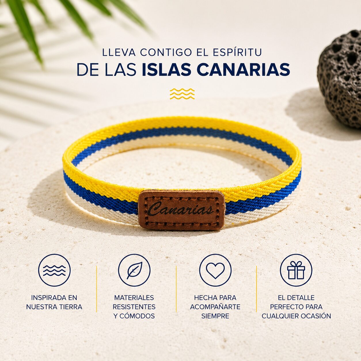 Pack 6 Pulseras Bandera Canarias Cuero estrecha