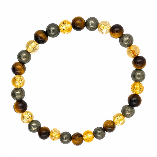 Pulsera Mineral de Citrino, Ojo de Tigre y Pirita 6 mm