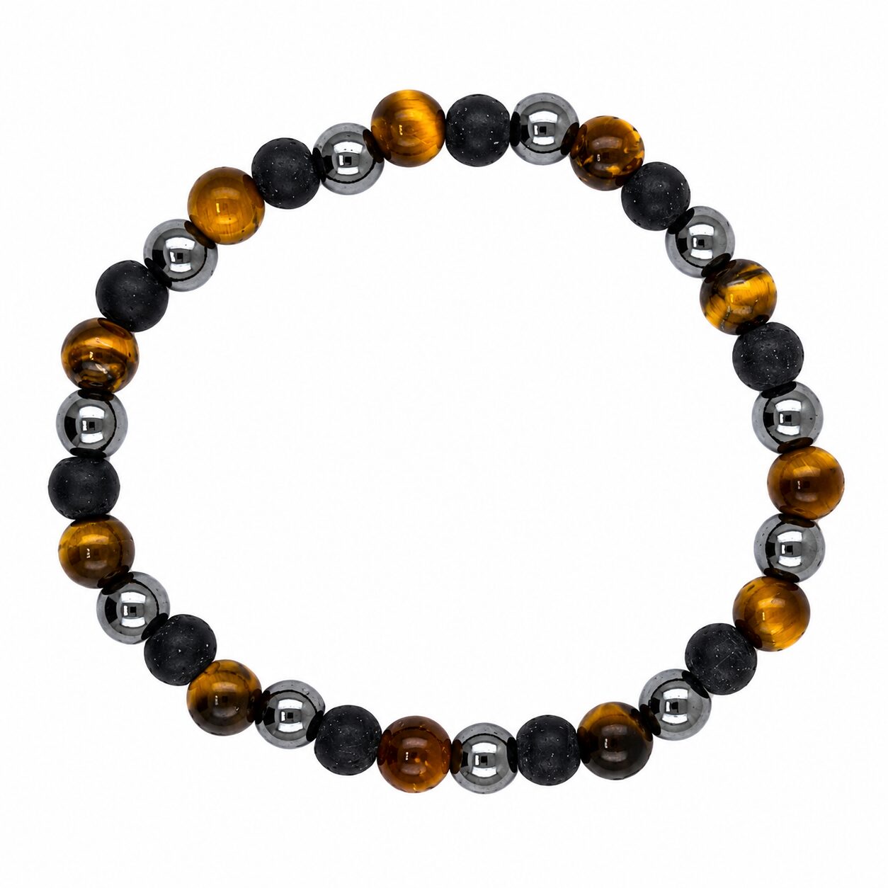 Pulsera Mineral de Hematite, Ojo de Tigre y Ónix 6 mm