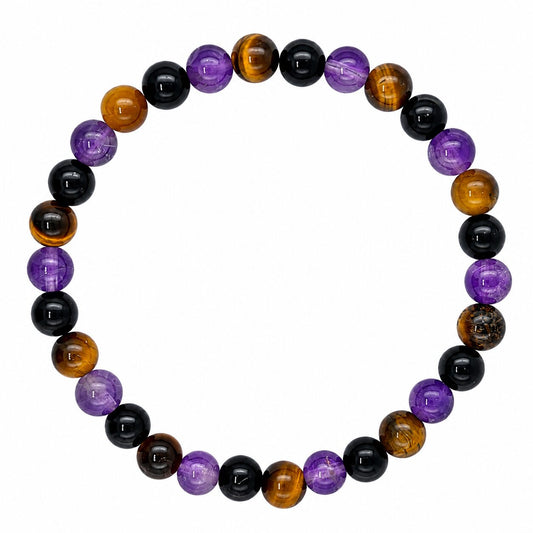 Pulsera Mineral de Amatista, Ojo de Tigre y Obsidiana 6 mm