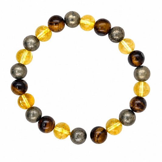 Pulsera Mineral de Citrino, Ojo de Tigre y Pirita 8mm