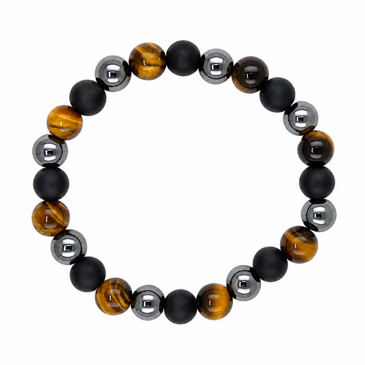 Pulsera Mineral de Hematite, Ojo de Tigre y Ónix 8 mm