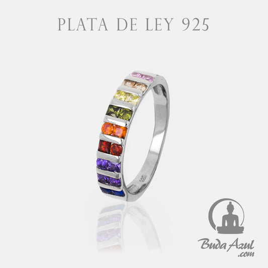 Anillo Plata de Ley 925 RECTANGULOS CIRCONITAS COLORES REF. 790