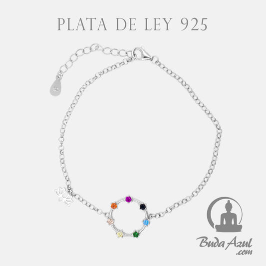 Pulsera Plata de Ley 925 LOTO Y CIRCONITAS COLORES REF 790